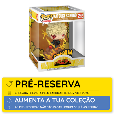 Caixa Funko Pop Deluxe Katsuki Bakugo My Hero Academia número 2592 com figura de vinil visível