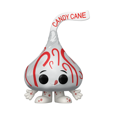 Brinquedo Funko Pop Hershey's Kisses branco com linhas vermelhas e texto CANDY CANE
