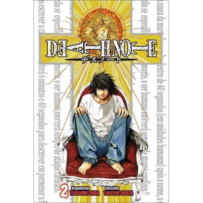 Capa do manga Death Note volume 2 com jovem sentado em cadeira vermelha