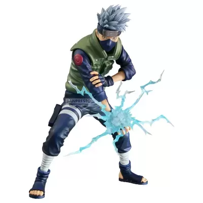 Figura colecionável de personagem em pose de ataque com efeito elétrico azul