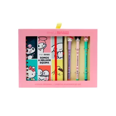 Conjunto de agenda semanal e canetas apagáveis Bo-Bo Hello Kitty e amigos em embalagem rosa