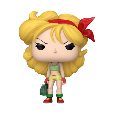 Figura colecionável Funko Pop com cabelo amarelo e roupa colorida