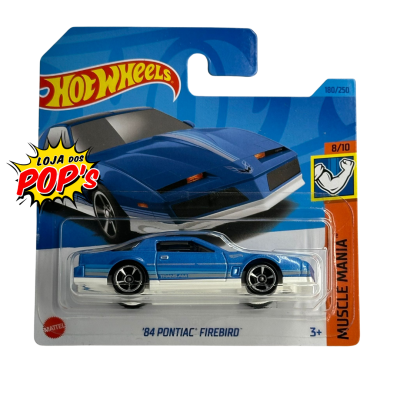 Carro de brinquedo Hot Wheels azul '84 Pontiac Firebird embalado
