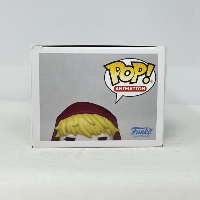 Caixa Funko Pop! branca com figura animada loira de capuz vermelho e logotipo POP! Animation