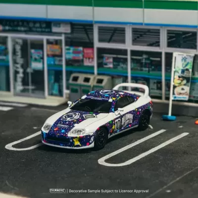 Miniatura de carro desportivo branco com decoração colorida e texto BILLIONAIRE BOYS CLUB