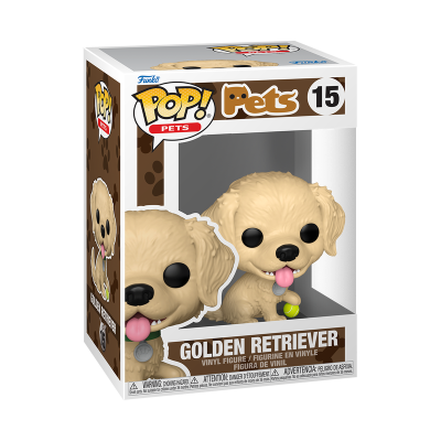 Figura Funko Pop Golden Retriever em caixa com janela transparente