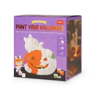 Kit de decoração para pintar porta-vela de cerâmica de Halloween com abóbora e coelho, incluindo tintas e pincel