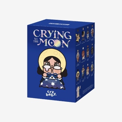 Caixa azul de brinquedo Crying to the Moon com bonecos ilustrados