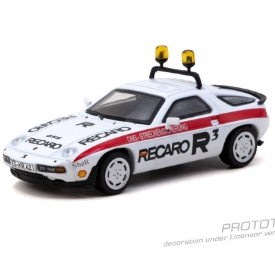 Miniatura de carro de corrida branco com inscrições e faróis amarelos no teto