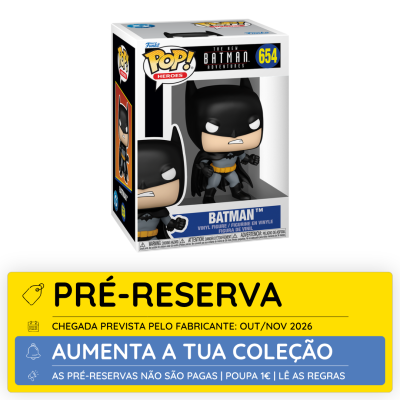 Funko Pop Batman 654 e etiqueta amarela de pré-reserva
