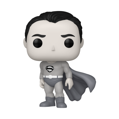 Figura Funko Pop do Superman a preto e branco com capa