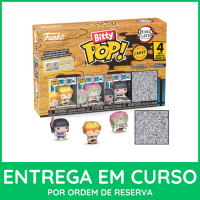 Conjunto de 4 figuras Bitty Pop! Demon Slayer em caixa castanha com suporte transparente