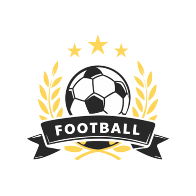 Logotipo de futebol com bola, folhas de louro amarelas, estrelas e faixa com texto FOOTBALL