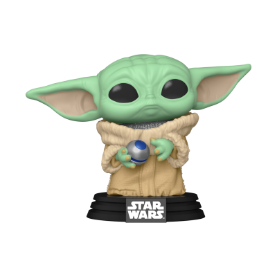 Figura colecionável estilo Funko Pop do Baby Yoda de Star Wars segura esfera
