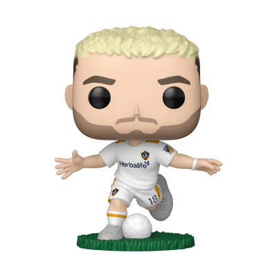 Figura colecionável de jogador de futebol com uniforme branco e bola