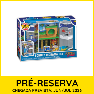 Conjunto Sonic 2 Diorama com figuras Funko Pop e cenário temático em caixa azul.