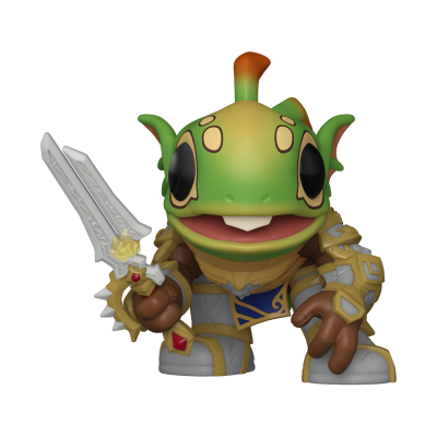 Boneco Funko Pop verde com espada e armadura