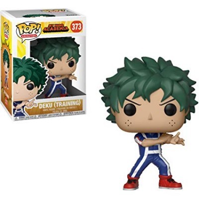 Figura Funko Pop do Deku em roupa de treino ao lado da caixa com a imagem e texto do produto