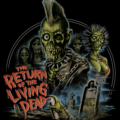 Ilustração de zumbis com texto THE RETURN OF THE LIVING DEAD