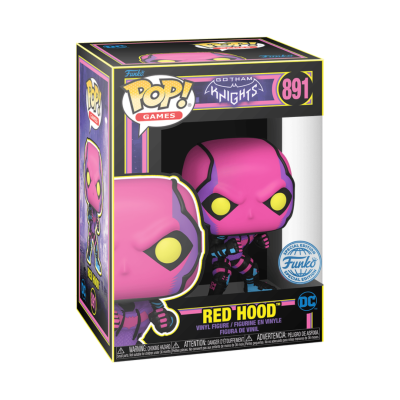 Funko Pop! Games nº 891 Red Hood da coleção Gotham Knights em caixa preta e roxa.