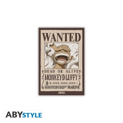 Poster Wanted Monkey D. Luffy do anime One Piece em tons bege e castanho