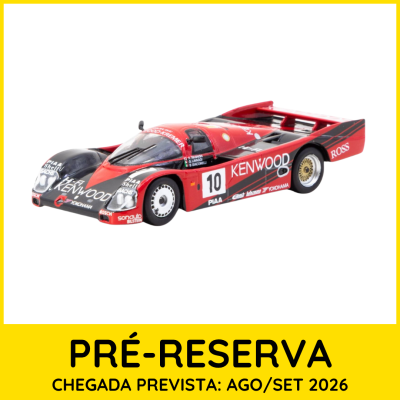 Miniatura de carro de corrida vermelho e preto com logótipos Kenwood e Ross