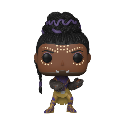 Figura Funko Pop de personagem com tranças e detalhes roxos