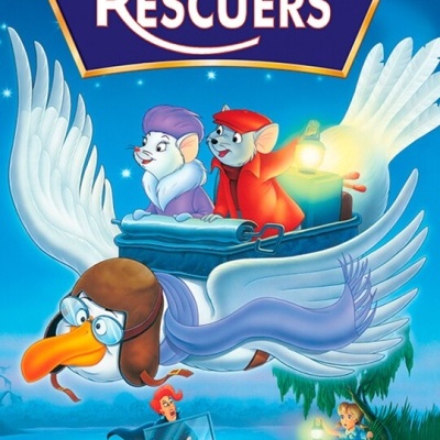 Cartaz do filme animado Disney THE RESCUERS com ratos e pássaro a voar