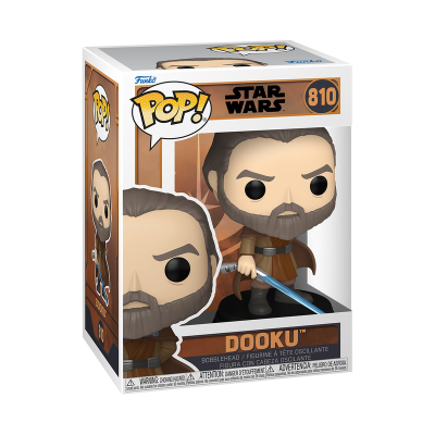 Figura Funko Pop! Star Wars Dooku nº 810 com sabre azul em caixa