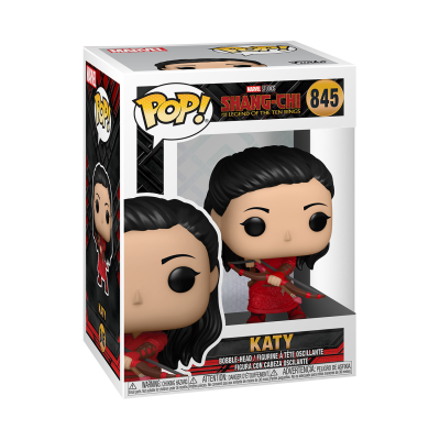 Figura Funko Pop da Katy de Shang-Chi em caixa transparente, vestido vermelho e cabelos pretos
