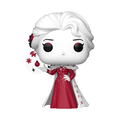Figura de vinil com vestido vermelho e capa branca com flocos de neve