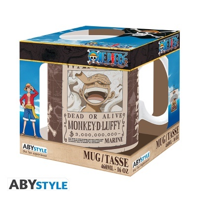 Caneca One Piece Monkey D. Luffy com caixa azul e preta