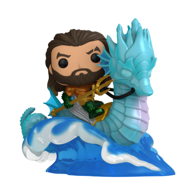 Funko Pop de Aquaman em dragão-marinho azul claro com base de água azul