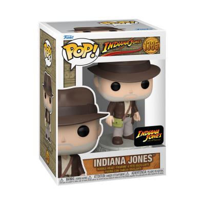 Figura Funko Pop! Indiana Jones numa caixa branca e amarela.