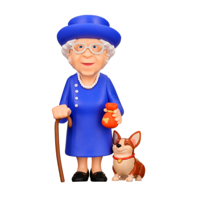 Figurine de senhora idosa com vestido azul e cão pequeno marrom