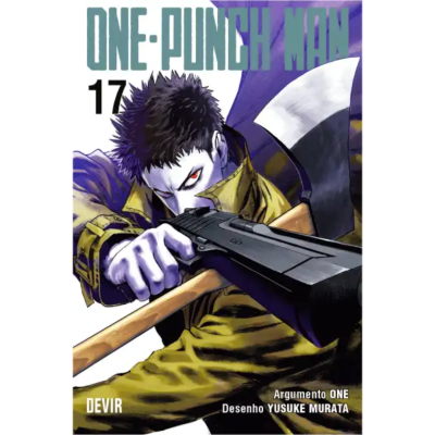 Capa do volume 17 do mangá ONE-PUNCH MAN com personagem a segurar arma e machado