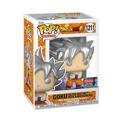 Figura Funko Pop! de Goku Ultra Instinto com Kamehameha na caixa