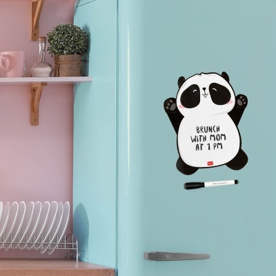 Marcador magnético panda com texto para frigorífico azul