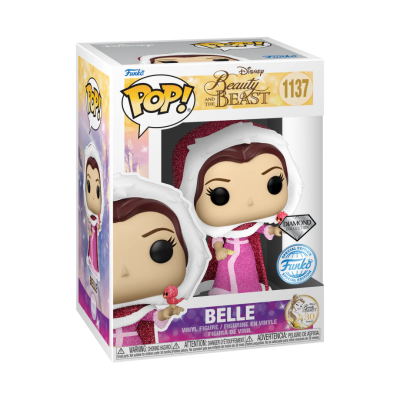 Figurine Funko Pop Belle da Disney com vestido rosa e capuz branco em caixa