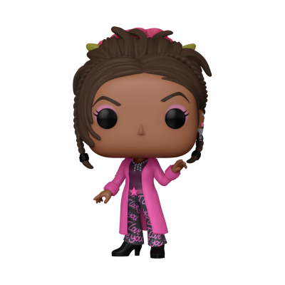 Funko Pop vinil personagem feminina com casaco rosa e calças com texto 'Love You'