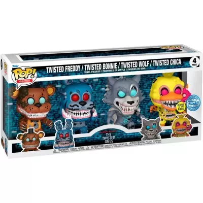Conjunto de quatro figuras Funko Pop! Games de personagens Twisted coloridas em caixa