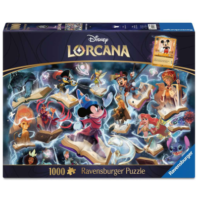 Caixa de quebra-cabeças Disney LORCANA Ravensburger 1000 peças com personagens Disney em livros mágicos