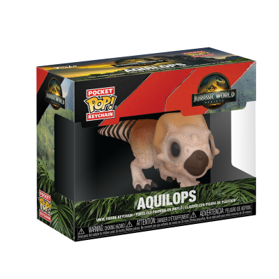 Chaveiro Aquilops na embalagem oficial Jurassic World