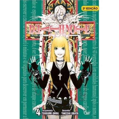 Capa do livro manga DEATH NOTE 4ª edição com personagem feminina loira em roupa preta
