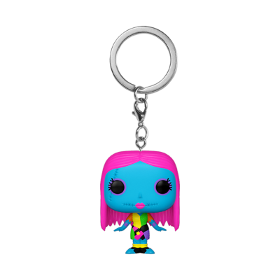 Chaveiro Funko Pop com figura azul e cabelo rosa