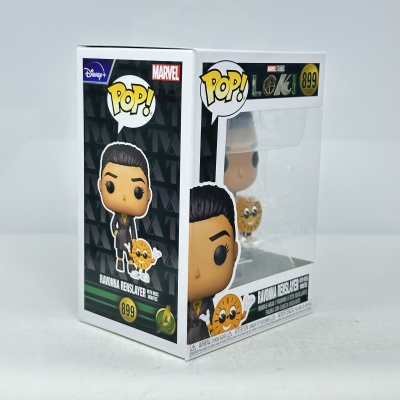 Funko Pop! de Ravonna Renslayer com Miss Minutes na caixa da Marvel Loki, número 899