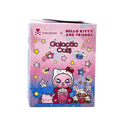 Caixa Tokidoki x Hello Kitty and Friends Galactic Cats com personagens de gatos e estrelas