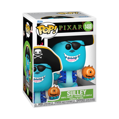 Figura POP! Pixar Sulley pirata azul com abóbora na caixa