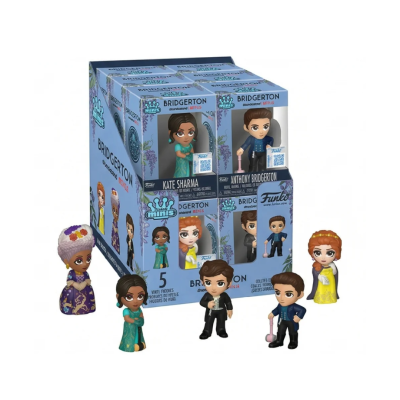Conjunto de figuras de vinil Bridgerton da Funko em embalagem azul.
