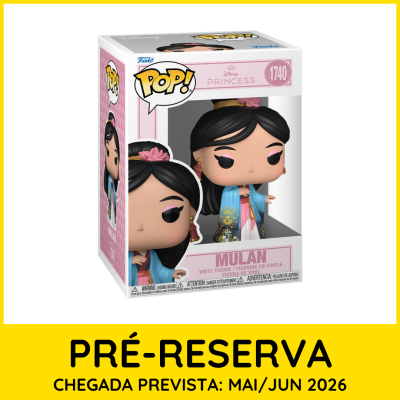 Funko Pop! de Mulan da Disney vestido azul e rosa na embalagem